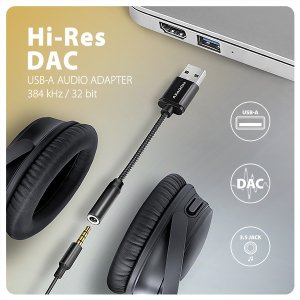 Kabel USB Axagon AXAGON ADA-HA, adapter audio USB-A na jack 3,5 mm Hi-Res DAC, 384 kHz / 32 bit, stereo 3