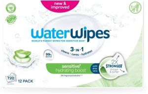 WaterWipes WaterWipes Sensitive+ Nawilżający Zastrzyk chusteczki łagodzące z aloesem 12x60szt. 2
