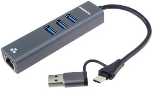 HUB USB PremiumCord Adapter USB-C na USB-A Gigabit 10/100/1000Mbps + 3x USB 3.2 złącze 2