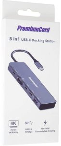 HUB USB PremiumCord PremiumCord Adaptér USB-C na 4K@60Hz HDMI + 10G USB3.2 A + 10G 2x USB-C + PD 2