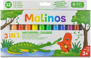 Malinos Kredki woskowe Czar woskowy 12 kolorów 3+ 2