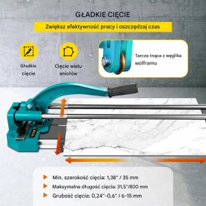 Maszynka do cięcia płytek Vevor Gilotyna do glazury 800 mm podwójna prowadnica laser precyzyjne cięcie 4