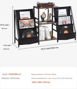 Vasagle Stojak na winyle 3-poziomowy metalowy z półką pod gramofon do salonu 2