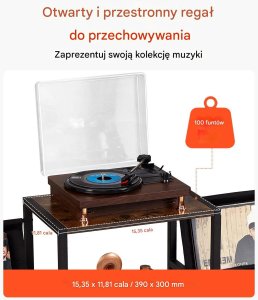 Vasagle Stojak na winyle 3-poziomowy metalowy z półką pod gramofon do salonu 5