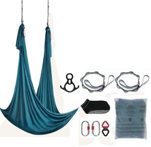Monroe Hamak aerial yoga 10m z osprzętem 100gsm nylon do treningu zielony 2