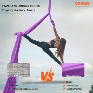 Monroe Hamak aerial yoga 8m z osprzętem 100gsm nylon do treningu fioletowy 3