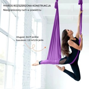 Monroe Hamak aerial yoga 8m z osprzętem 100gsm nylon do treningu fioletowy 5