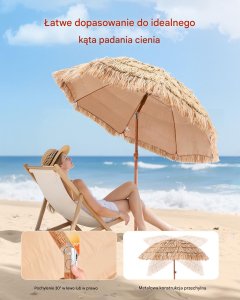 Majowo Parasol tiki 197cm z regulacją styl hawajski odporny na warunki ogrod plaża 4