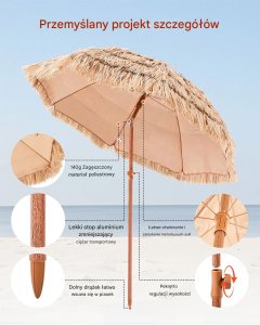 Majowo Parasol tiki 197cm z regulacją styl hawajski odporny na warunki ogrod plaża 7