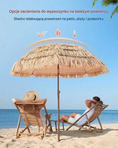 Majowo Parasol tiki 183cm z regulacją styl hawajski odporny na warunki ogrod plaża 3