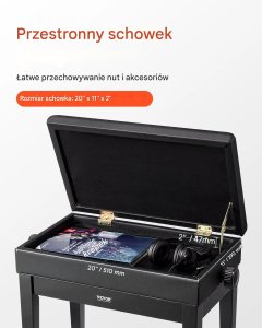 Kaline Ławka do pianina regulowana 49-58cm z pojemnikiem tapicerowane siedzisko 4