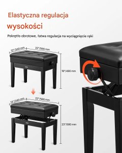Kaline Ławka do pianina regulowana 49-58cm z pojemnikiem tapicerowane siedzisko 5