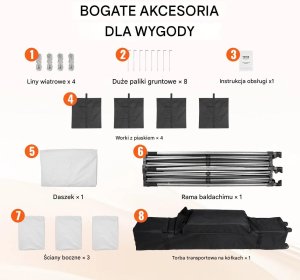 Goodhome Namiot ogrodowy 3x3m z ściankami składany pawilon pop-up torba plaża ogród 7