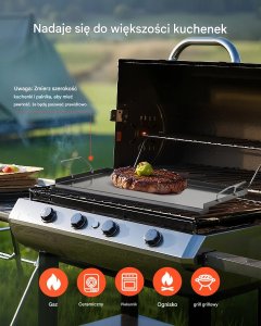 BBQ Płyta grillowa stalowa 606x360 mm uniwersalna z uchwytem do BBQ i biwaku 7