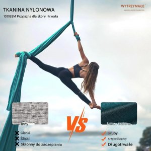 Monroe Hamak aerial yoga 5m z osprzętem 100gsm nylon do treningu zielony 3