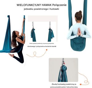 Monroe Hamak aerial yoga 5m z osprzętem 100gsm nylon do treningu zielony 6
