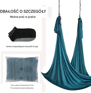 Monroe Hamak aerial yoga 5m z osprzętem 100gsm nylon do treningu zielony 7