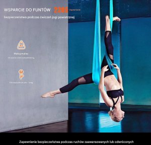 Monroe Hamak aerial yoga 5m z osprzętem 100gsm nylon do treningu niebieski 4