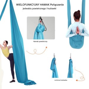 Monroe Hamak aerial yoga 5m z osprzętem 100gsm nylon do treningu niebieski 6