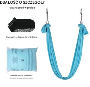 Monroe Hamak aerial yoga 5m z osprzętem 100gsm nylon do treningu niebieski 7