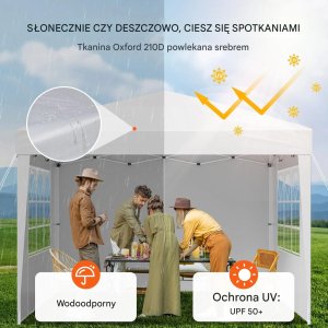 Goodhome Namiot ogrodowy 3x3m składany z 3 ściankami okna regulacja na eventy ogród 4