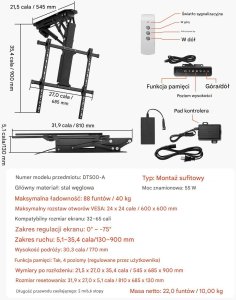 Premium Uchwyt TV sufitowy elektryczny 3265" regulowany motorized flip-down 2