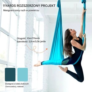 HELLA Hamak aerial yoga 10m z osprzętem 100gsm nylon do treningu niebieski 5