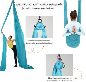HELLA Hamak aerial yoga 10m z osprzętem 100gsm nylon do treningu niebieski 6