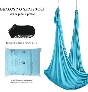 HELLA Hamak aerial yoga 10m z osprzętem 100gsm nylon do treningu niebieski 7