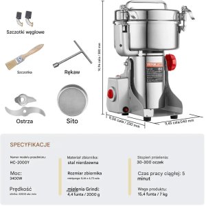 ACV Młynek elektryczny 2000g 3400W do zbóż i przypraw stalowy swing 2