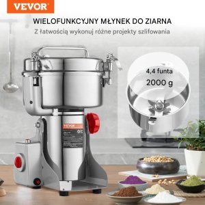ACV Młynek elektryczny 2000g 3400W do zbóż i przypraw stalowy swing 3
