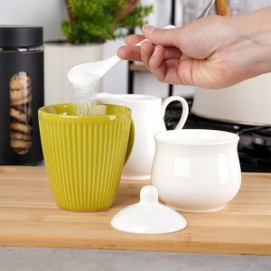 Vilde Cukierniczka i mlecznik porcelanowe białe 3 el. 4