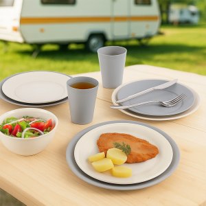 STALMAN Talerze obiadowe płytkie plastikowe szare SANDY 23,5 cm 6 szt. 4