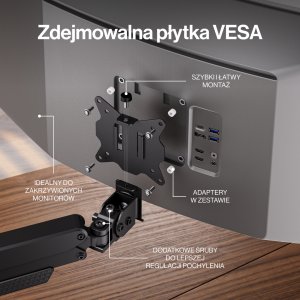 Endorfy Uchwyt biurkowy Atlas GS Pro Single na monitor do 49" (EY8F006) 17
