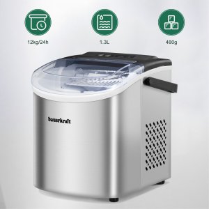 Kostkarka do lodu Adler Automatyczna cicha wydajna kostkarka do lodu Bauerkraft prosta obsługa 12kg/24h srebrny 6