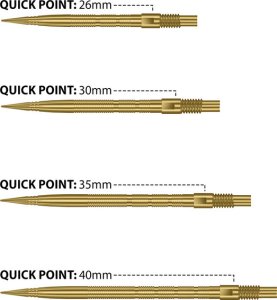 Harrows Końcówki stalowe ostre Harrows QUICK POINT - MICRO RIGDE goldGroty Harrows Micro Ridge Quick Points z precyzyjną strukturą zwiększającą kontrolę i stabilność. System Quick Point umożliwia szybką wymianę i dopasowanie rzutek do stylu gry. 26 m 2