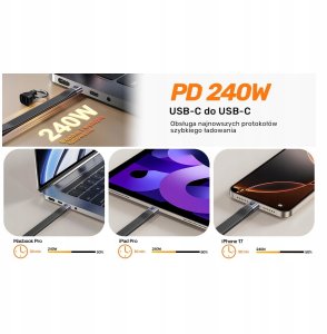Unitek Unitek Kabel USB-C w formie breloka | USB4 | 40 Gb/s | 240W PD  8K | 13 cm, czarny 4