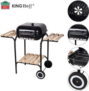 KingHoff Grill ogrodowy, węglowy, z pokrywą, z półkami i kółkami 12