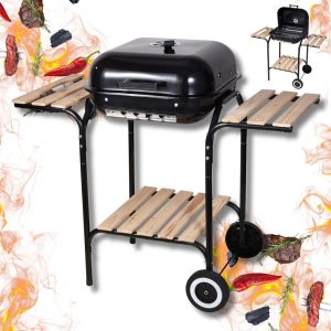 KingHoff Grill ogrodowy, węglowy, z pokrywą, z półkami i kółkami 2