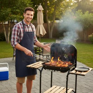 KingHoff Grill ogrodowy, węglowy, z pokrywą, z półkami i kółkami 3