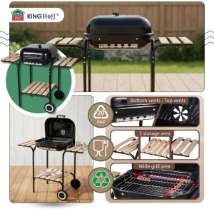 KingHoff Grill ogrodowy, węglowy, z pokrywą, z półkami i kółkami 4