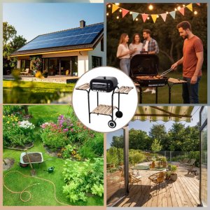 KingHoff Grill ogrodowy, węglowy, z pokrywą, z półkami i kółkami 5