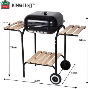 KingHoff Grill ogrodowy, węglowy, z pokrywą, z półkami i kółkami 9