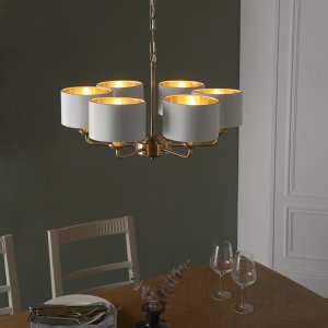 Lampa wisząca ENDON Żyrandol vintage Highclere 98936 Endon abażurowy biały mosiądz 3