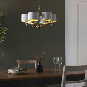 Lampa wisząca ENDON Żyrandol vintage Highclere 98936 Endon abażurowy biały mosiądz 4