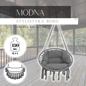 Springos Bocianie gniazdo z frędzlami huśtawka z poduszką ogrodowa grafitowa UNIWERSALNY 2