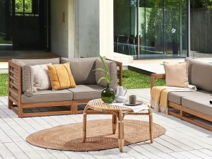 Beliani Sofa ogrodowa dla 2 osób TRANI Modułowy Certyfikowane drewno akacjowe Jasnobrązowy 5