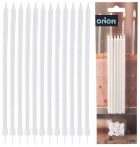 Party Deco Świeczki do Tortu Długie 12 szt. 14,5 cm ORION Białe z Podstawkami 6