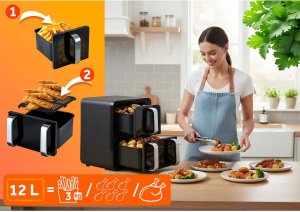 Frytkownica beztłuszczowa Berdsen Frytkownica beztłuszczowa dwukomorowa pionowa 12 l Air fryer frytownica Berdsen 2800W BD-664 4