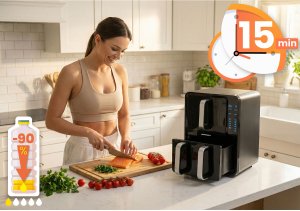 Frytkownica beztłuszczowa Berdsen Frytkownica beztłuszczowa dwukomorowa pionowa 12 l Air fryer frytownica Berdsen 2800W BD-664 6